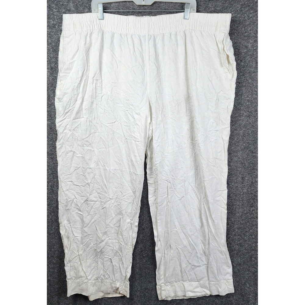Old Navy Wide Leg Pants Women XXL White Linen Blend High‎ Rise Comfort Waistband